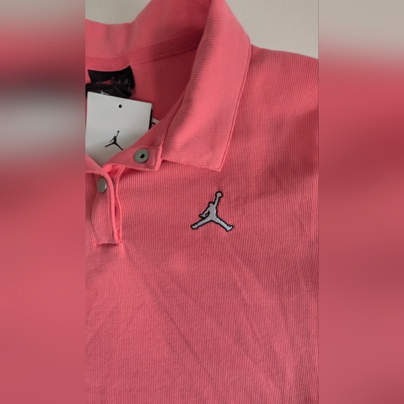Jordan Nike New Women's Ribbed Cropped Polo Shirt Size L Color Pink Crop Top - Picture 4 of 11